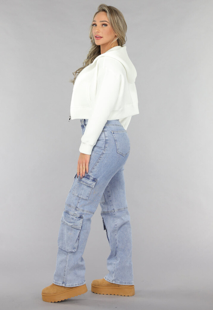 Wit Vest in Kort Model met Zakken