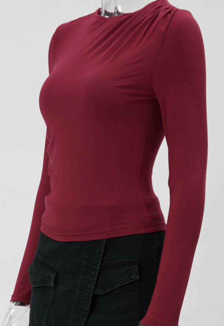 Bordeaux Rode Top met Plooien