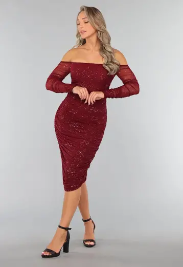 Bordeaux Rode Glitter Bodycon Jurk