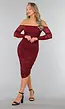Bordeaux Rode Glitter Bodycon Jurk van Mesh