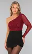 Burgundy One Shoulder Glitter Top