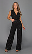 Zwarte Straight Leg Glitter Jumpsuit met Riempje