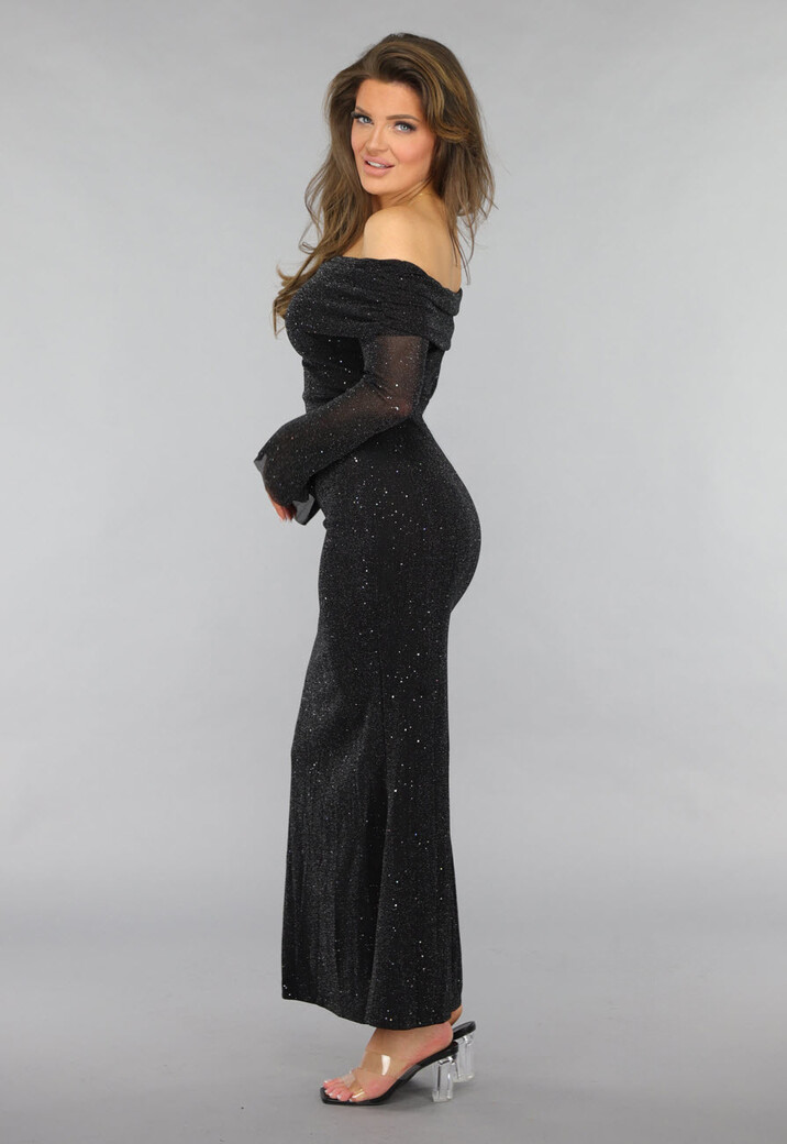 Mesh Maxi Jurk met Off Shoulder Model