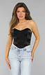 Zwarte Glanzende Korset Top