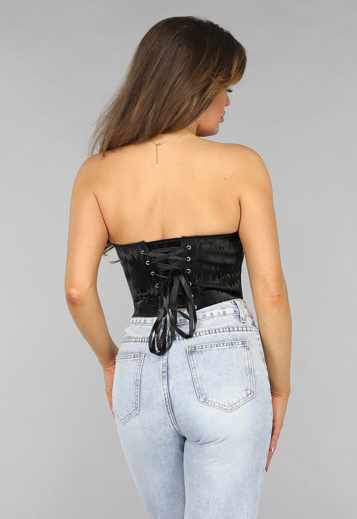 Zwarte Glanzende Korset Top