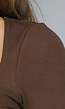 Bruine Ribstof Top met Scrunch Hals