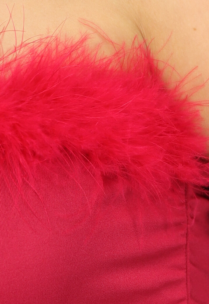 Bordeaux Rode Crop Top met Fluff