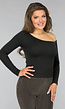 Zwarte One Shoulder Ribstof Top met Shimmer