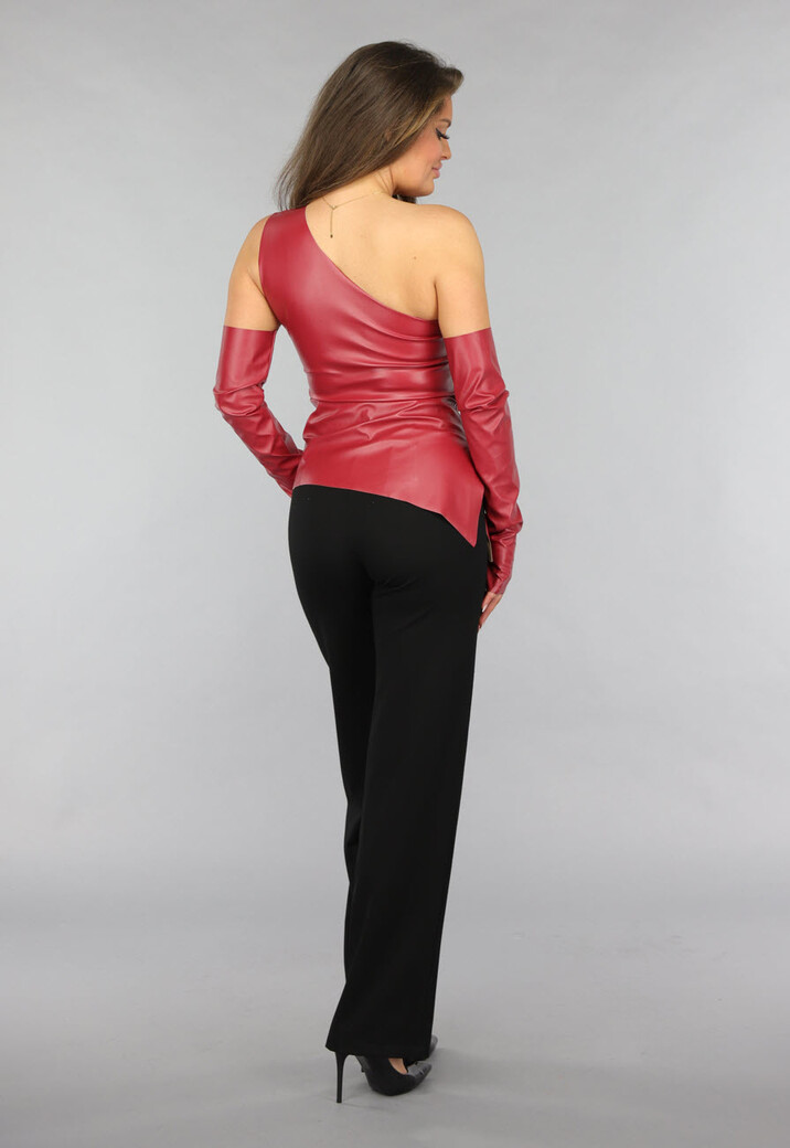 Lederlook One Shoulder Top met Handschoenen