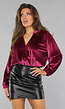 Cherry Roze Velvet Blouse met Pofmouwen
