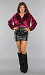 Cherry Roze Velvet Blouse met Pofmouwen