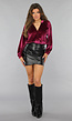 Cherry Roze Velvet Blouse met Pofmouwen