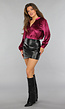 Cherry Roze Velvet Blouse met Pofmouwen