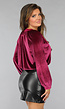 Cherry Roze Velvet Blouse met Pofmouwen