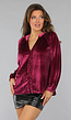 Cherry Roze Velvet Blouse met Pofmouwen