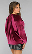 Cherry Roze Velvet Blouse met Pofmouwen
