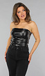 Strapless Zwarte Lederlook Bandeau Top
