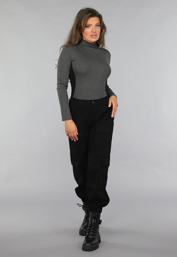 Gemêleerde Grijze Top met Zwarte Vlakken