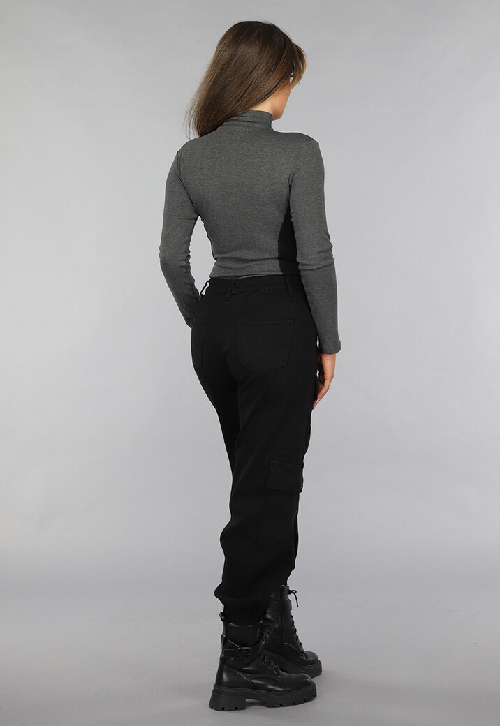 Gemêleerde Grijze Top met Zwarte Vlakken