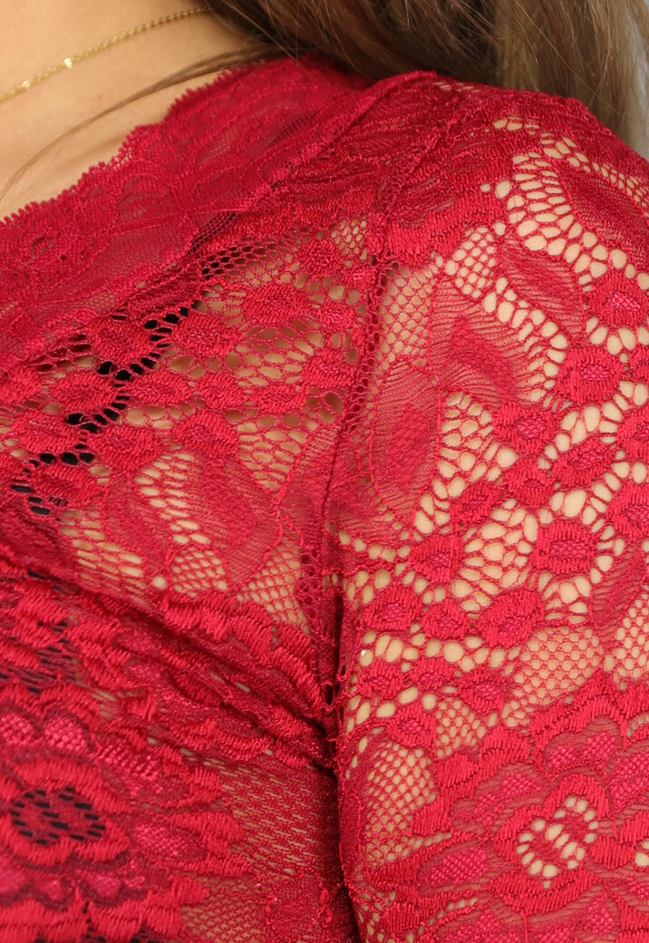 Burgundy Kanten Crop Top met Knoopjes