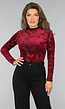 Bordeaux Rode Velvet Bloemen Bodysuit