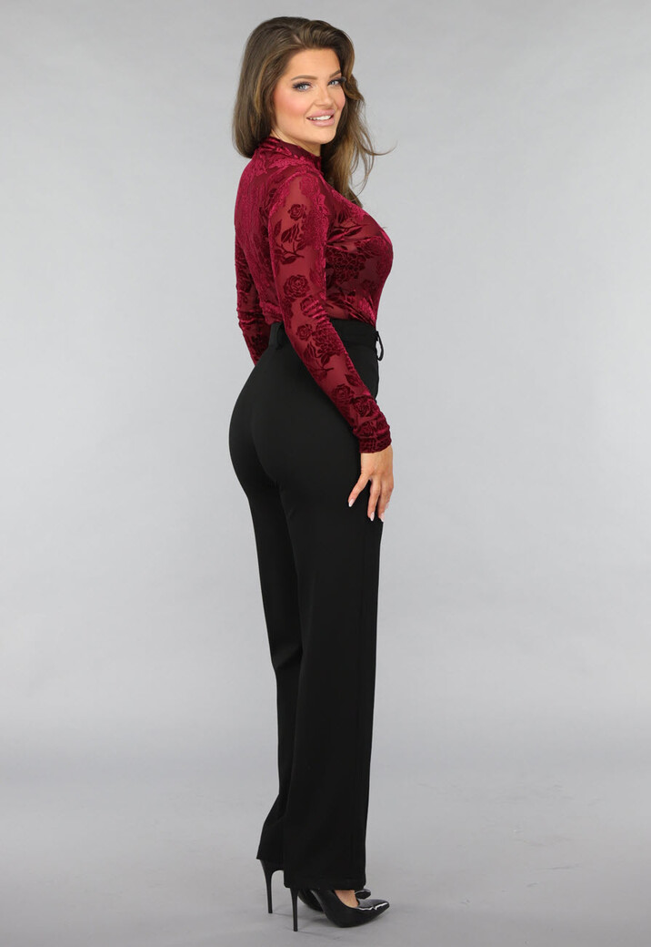 Bordeaux Rode Velvet Bloemen Bodysuit