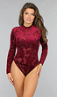 Bordeaux Rode Velvet Bloemen Bodysuit