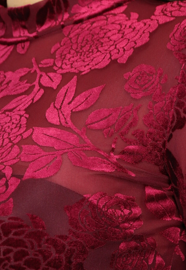 Bordeaux Rode Velvet Bloemen Bodysuit