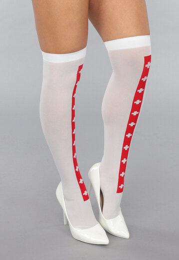 Witte Kniekousen met Rode Streep en Kruisjes