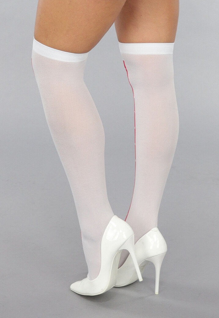 Witte Kniekousen met Rode Streep en Kruisjes