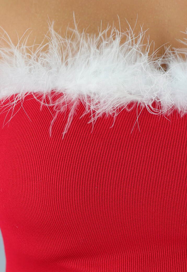 Rode Ribstof Ruffle Kerst Jurk