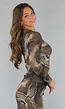 Mesh Taupe Jurk met Marmer Print