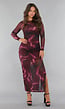 Burgundy Lange Mesh Jurk met Print
