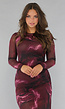 Burgundy Lange Mesh Jurk met Print