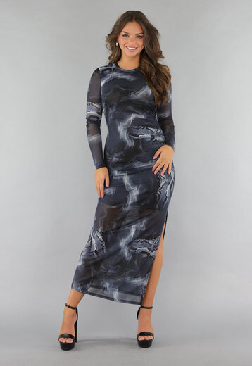 Maxi Jurk met Marble Print in Grijs
