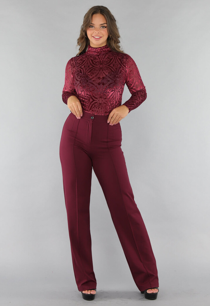 See Through Burgundy Top met Velvet Print