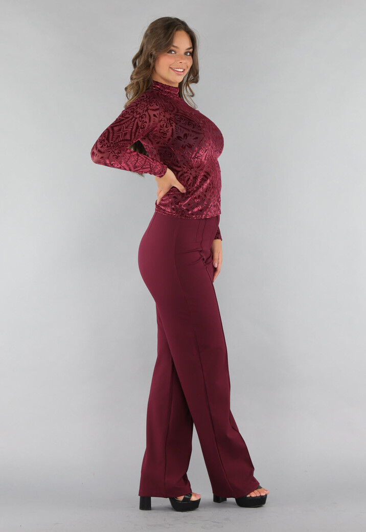 See Through Burgundy Top met Velvet Print