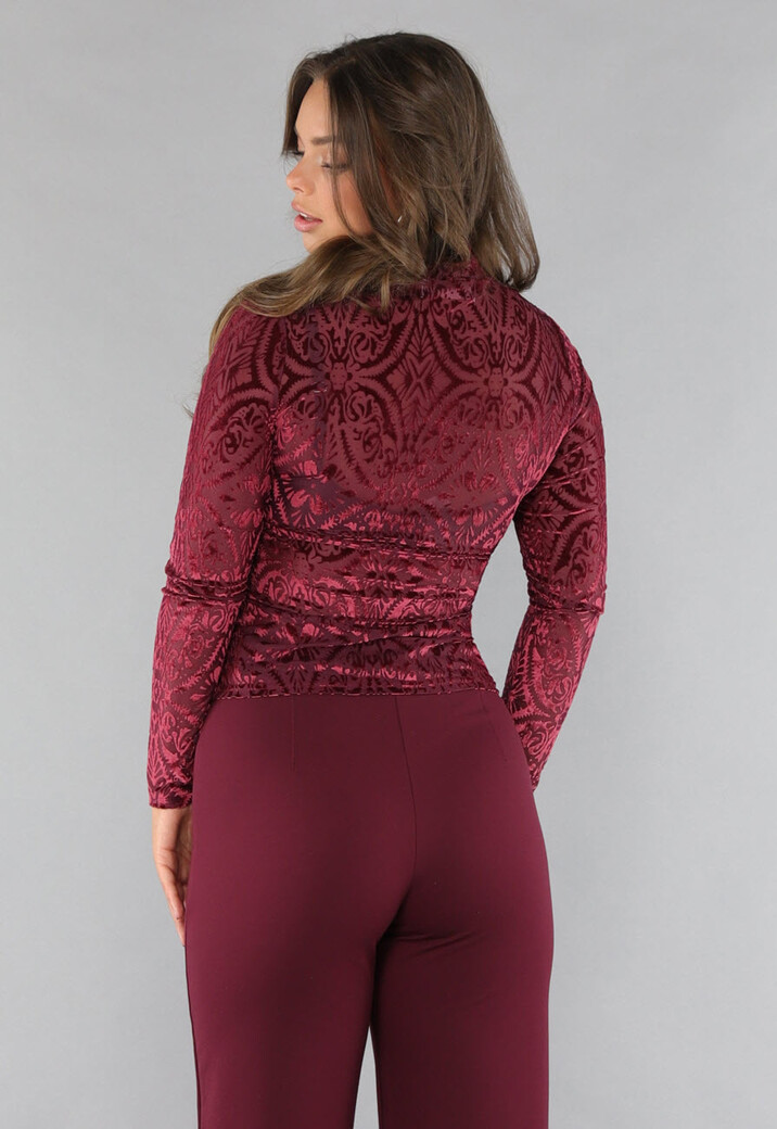 See Through Burgundy Top met Velvet Print