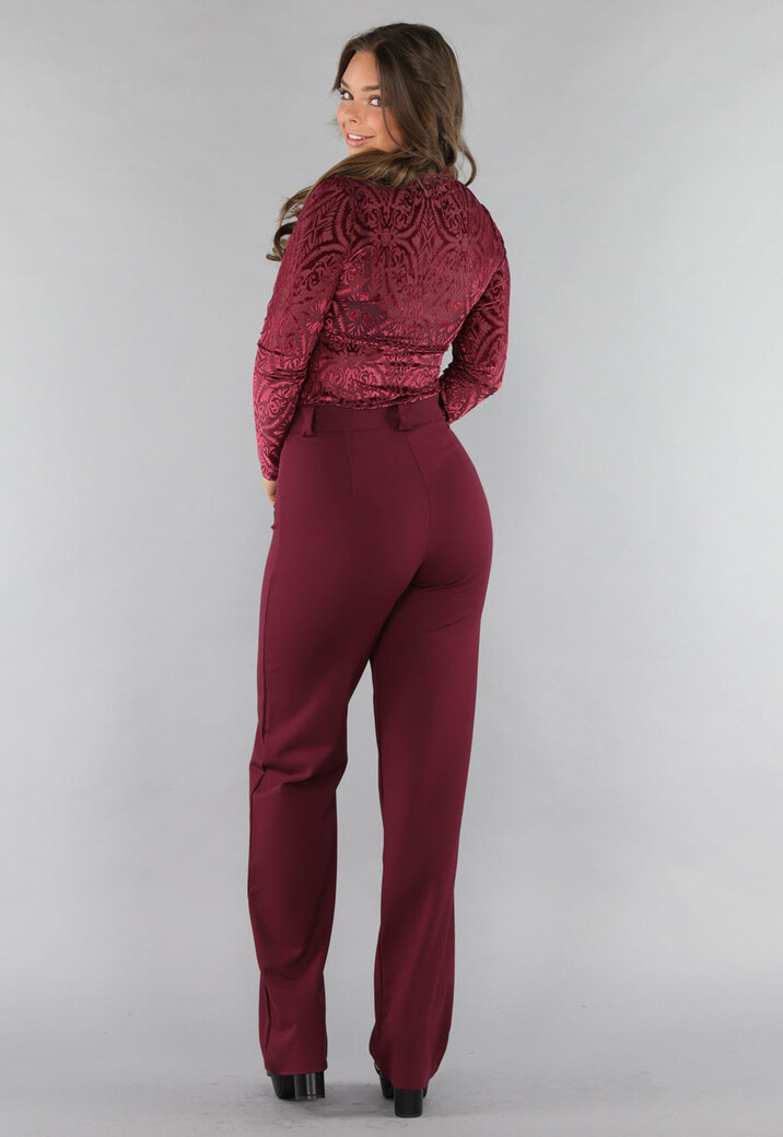 See Through Burgundy Top met Velvet Print