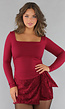 Burgundy Longsleeve Top met Vierkante Hals