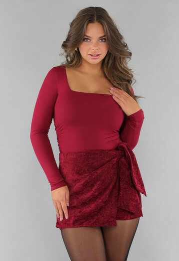 Burgundy Longsleeve Top met Vierkante Hals