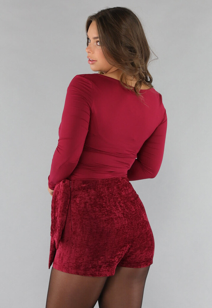 Burgundy Longsleeve Top met Vierkante Hals