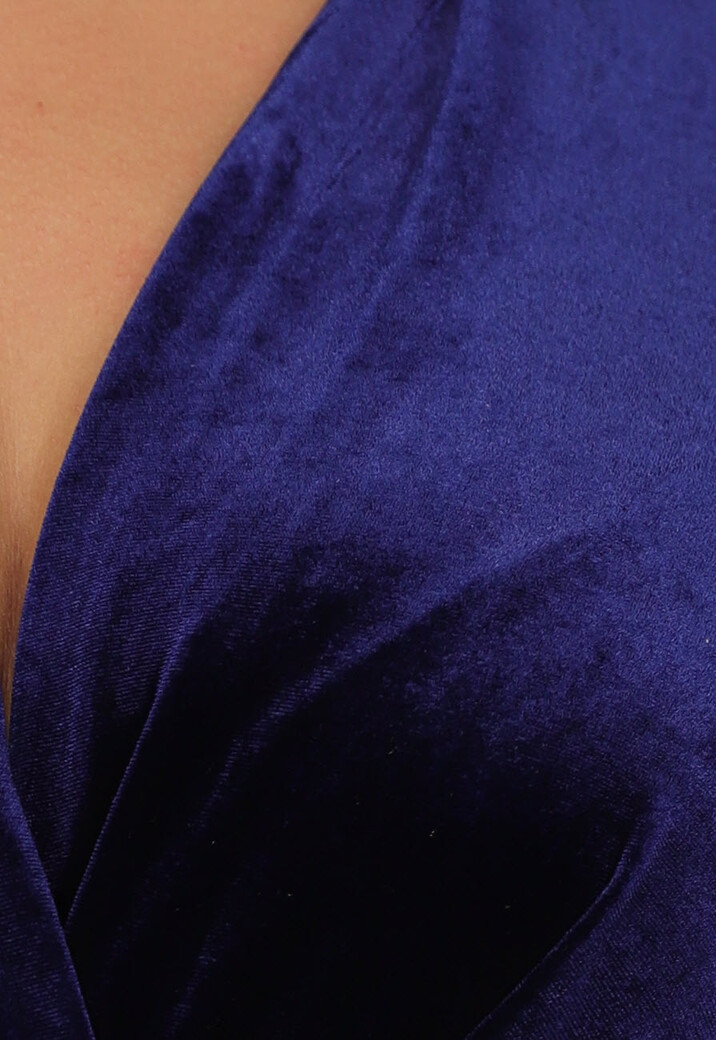 Donkerblauwe Overslag Bodysuit in Fluweel