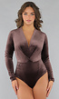 Velvet Bodysuit met Wikkel Look in Bruin
