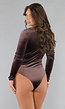 Velvet Bodysuit met Wikkel Look in Bruin