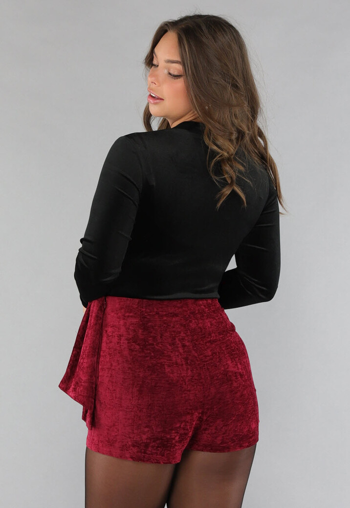 Velours Bodysuit in Zwarte met Wikkel Look