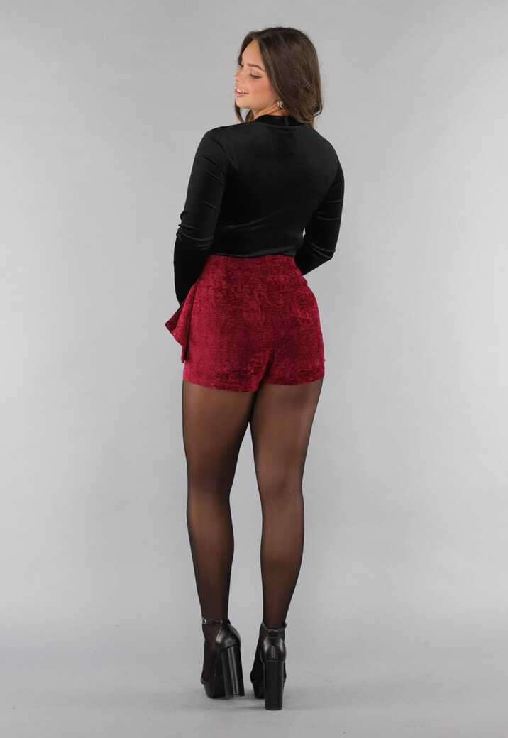 Velours Bodysuit in Zwarte met Wikkel Look