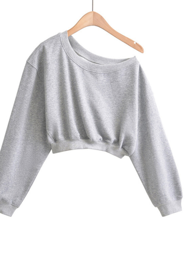 Grijze Cropped Trui met Pofmouwen