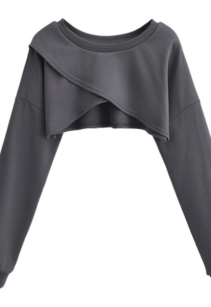 Donkergrijze Korte Sweater met Overslag