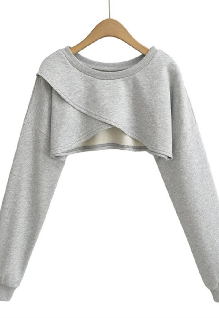 Grijze Cropped Trui met Overslag Look